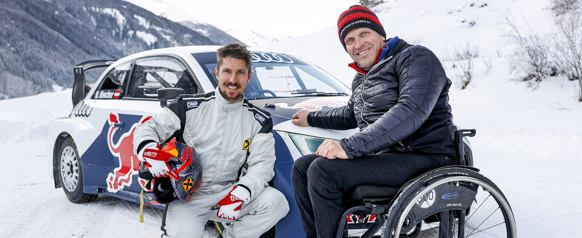 Reini Sampl und Marcel Hirscher beim Motorsport Wintertraining